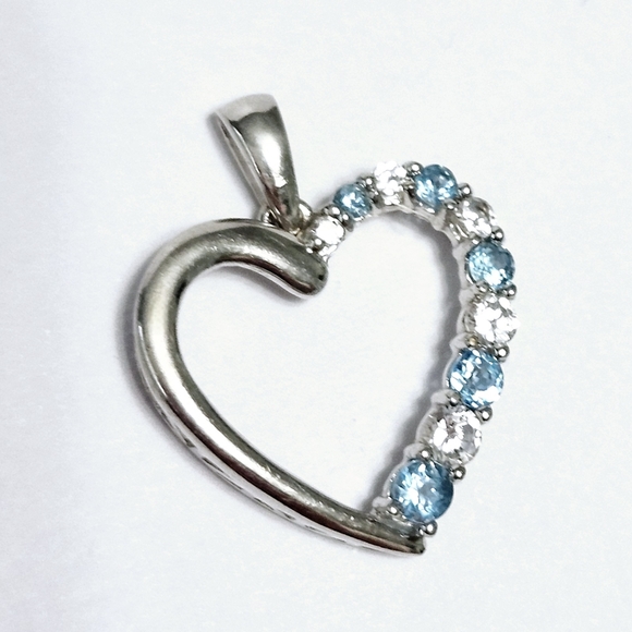 10KW Gold Blue Topaz Heart Pendant - Picture 4 of 10